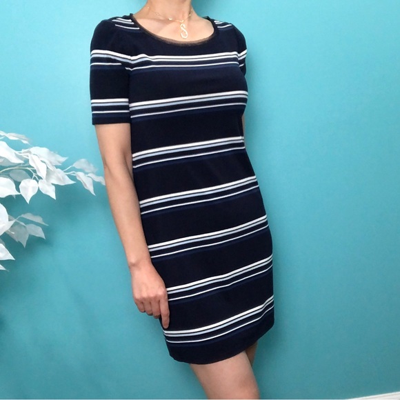 ⭐️NEW⭐️White House Black Market (WHBM) Short Sleeve Stripe Knit Shift Dress - Picture 3 of 12